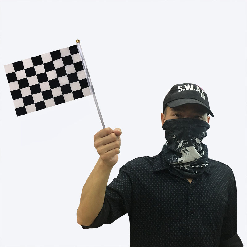 Cross-border supply factory wholesale 14*21cm Chunya textile printing F1 racing flag black and white grid racing hand flag