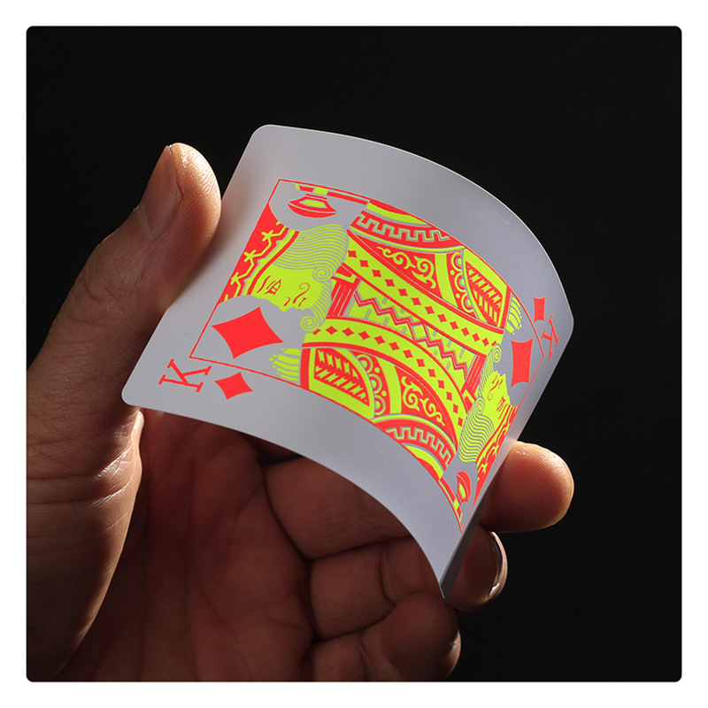 Factory wholesale advertising creative fluorescent playing cards PVC plastic waterproof board game card printing logo