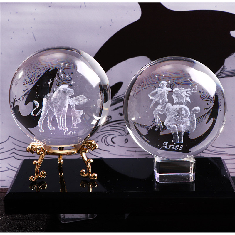Cross-border hot crystal creative carved crystal ball wholesale desktop decoration twelve constellation exquisite gift gift