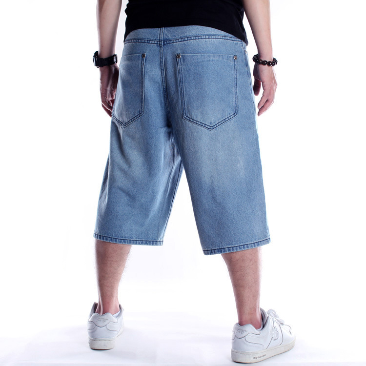 European and American Hip-Hop Jeans Men's Fashion Shorts Loose Capri Pants Plus Large Size Mid-Size Pants Skateboard Pants for Summer