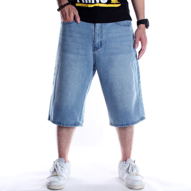 European and American Hip-Hop Jeans Men's Fashion Shorts Loose Capri Pants Plus Large Size Mid-Size Pants Skateboard Pants for Summer