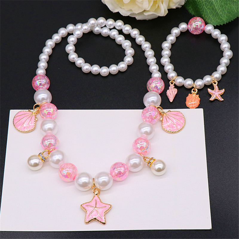 Korean style children's pearl necklace bracelet suit Shell Ocean series necklace girl baby accessories wholesale