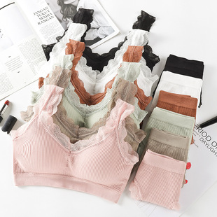 2019 New Korean Style Strapless Lace Girls' Bra Set No Rings Bra Underwear Panties Two-Piece Set
