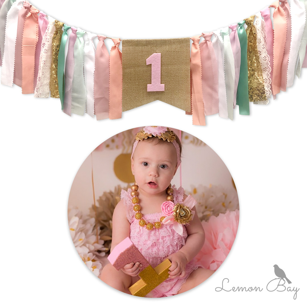 Fabric Birthday Flag Pink Girl Dining Chair Flag Decoration ins Birthday Party Venue Layout Supplies