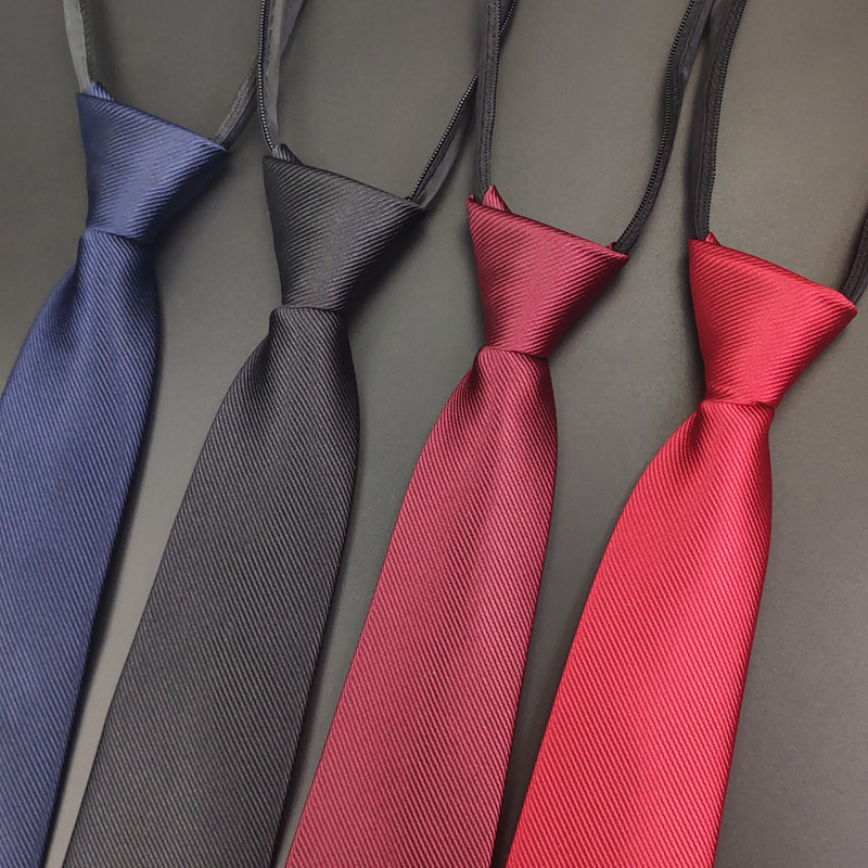 Factory direct customizable polyester silk knot-free twill men's tie 8cm lazy solid color zipper tie