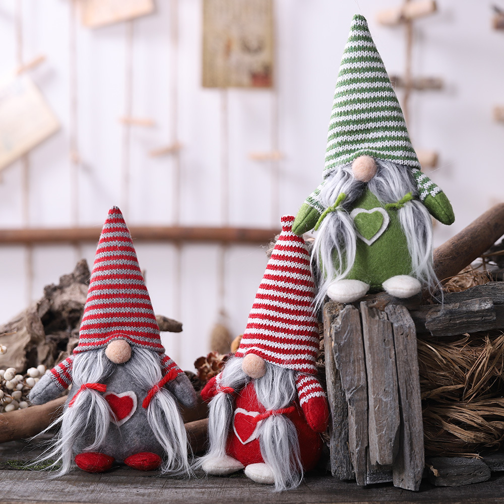 Hogar y jardín Haube Adornos navideños Sombrero de rayas Barba atada Adornos de muñeca sin rostro Decoración de escena Muñeca caliente_voghion.com