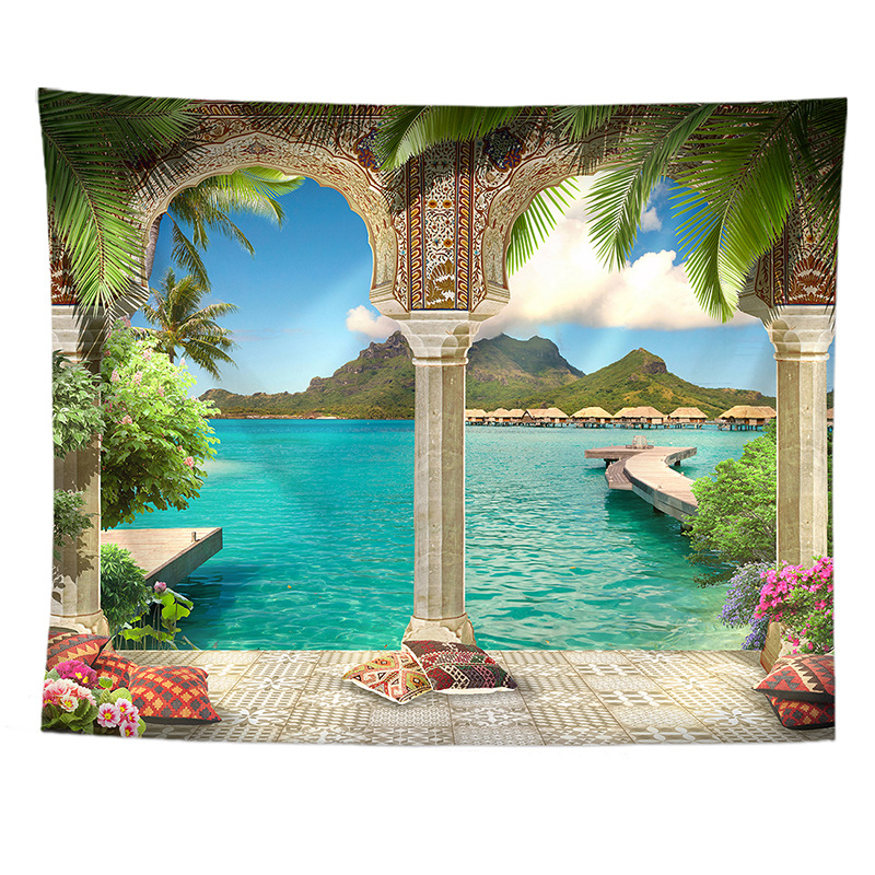 Cross-border AliExpress Holiday Scenery Pattern Digital Printing Decorative Tapestry Background Cloth Hanging Cloth to Figure