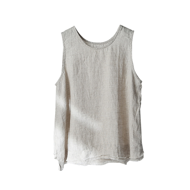 2024 spring and summer new cotton and linen women's clothing artistic retro linen frayed strap top women's bottoming vest