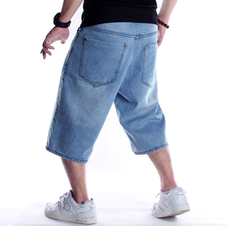 European and American Hip-Hop Jeans Men's Fashion Shorts Loose Capri Pants Plus Large Size Mid-Size Pants Skateboard Pants for Summer