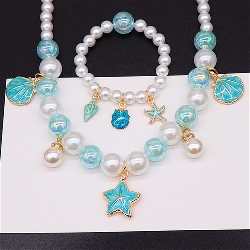 Korean style children's pearl necklace bracelet suit Shell Ocean series necklace girl baby accessories wholesale
