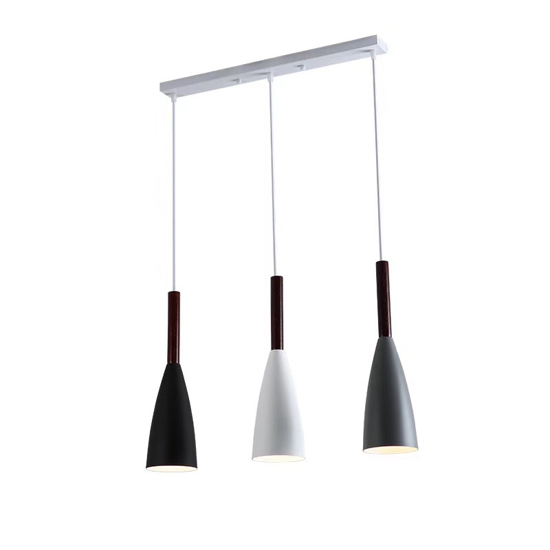 3 LED macaron color chandelier post-modern Nordic style gray white black iron wooden pole E27 restaurant chandelier