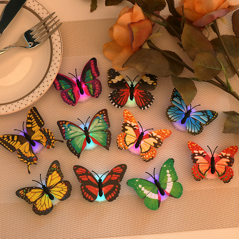 Cross-border Hot Selling Creative Simulation Colorful Luminous LED Butterfly Night Light Flash Butterfly Wall Stickers Refrigerator Stickers Award