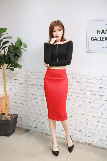 Foreign trade explosions Europe and the United States hot OL matte leather high waist skirt tight hip skirt stretch skirt plus size