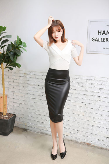 Foreign trade explosions Europe and the United States hot OL matte leather high waist skirt tight hip skirt stretch skirt plus size