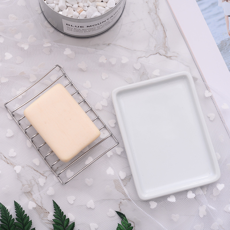 Non-printed Ceramic Soap Dish Creative Non-perforated Soap Box Double-layer Draining Rack Bathroom Rack Bathroom Soap Box