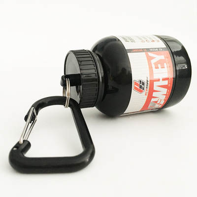 Factory mini portable protein powder with keychain funnel medicine bottle gym carabiner small powder box