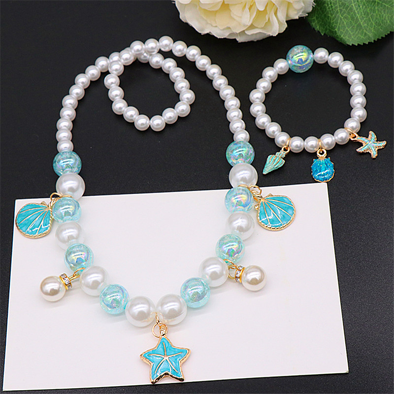 Korean style children's pearl necklace bracelet suit Shell Ocean series necklace girl baby accessories wholesale