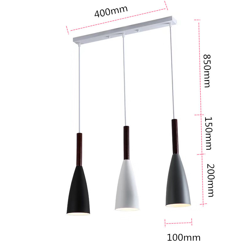 3 LED macaron color chandelier post-modern Nordic style gray white black iron wooden pole E27 restaurant chandelier