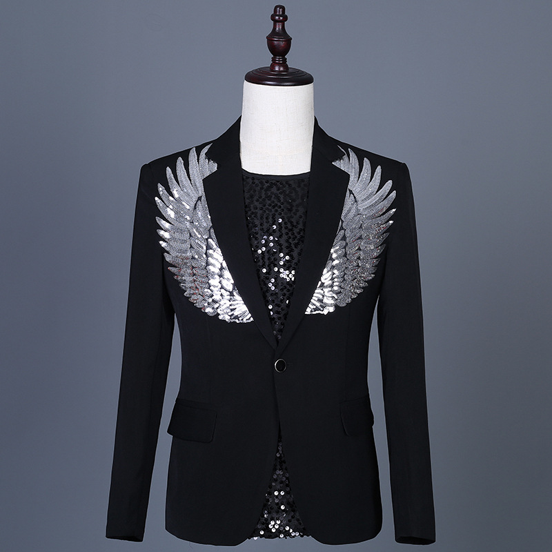 Cross Border Men's Suit Singer Costume Multicolor Sequin Wings Dress Suit Jacket Stage Clothing Suit Jacket - ShopShipShake