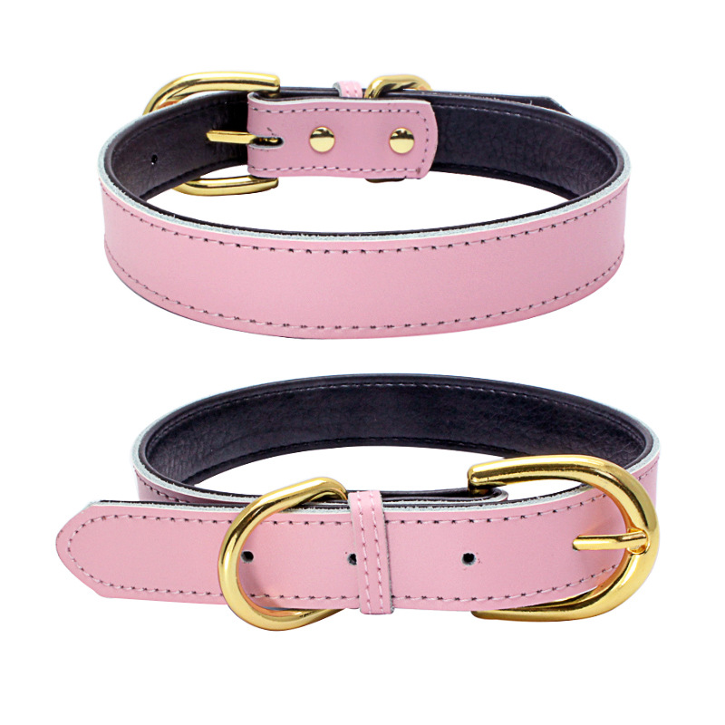 Factory Direct comfortable cowhide pet collar small dog leather collar stainless steel iron lettering dog collar