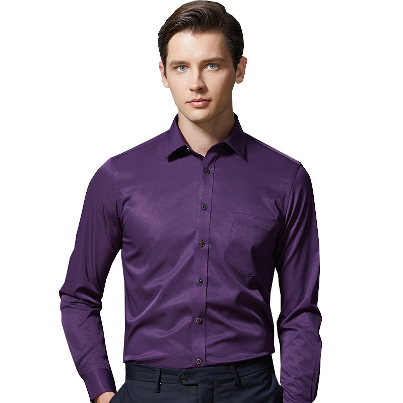 Work clothes mercerized stretch shirt men's long-sleeved business attire tooling shirt anti-Zou spandex solid color inch shirt logo