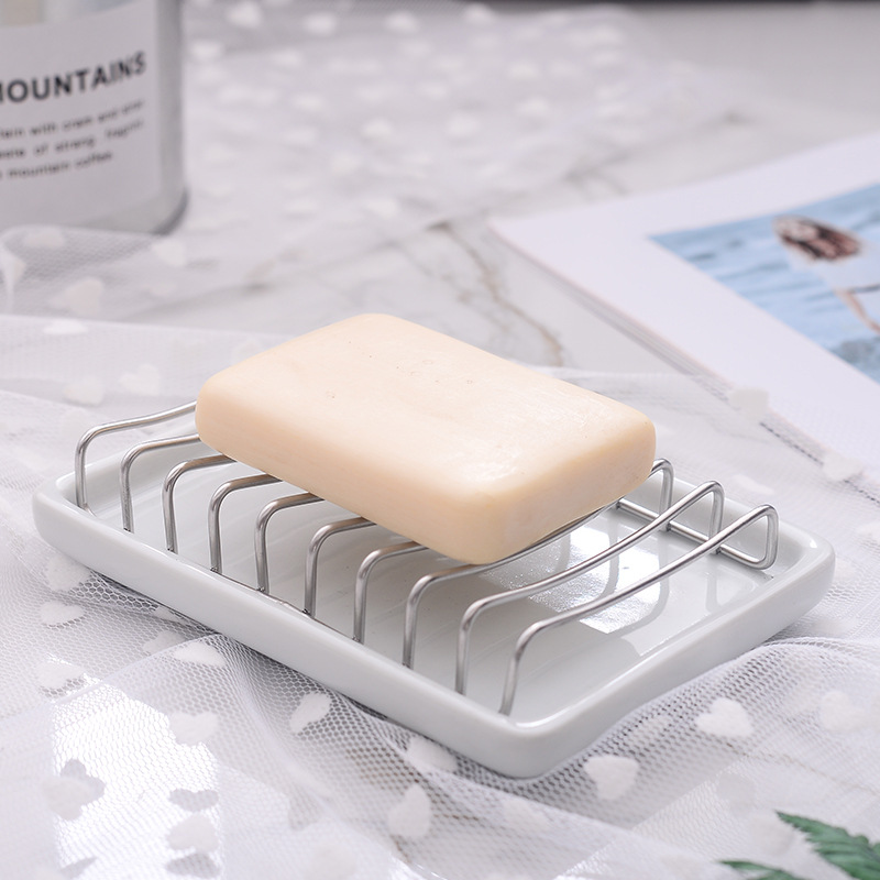 Non-printed Ceramic Soap Dish Creative Non-perforated Soap Box Double-layer Draining Rack Bathroom Rack Bathroom Soap Box