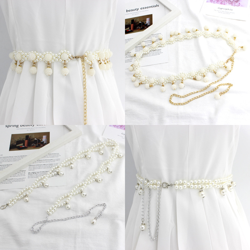 dress Beaded Hook Women's Waist Chain Korean Sweet Fashion Pearl Decorative Metal Belt Nine One-Piece Hair