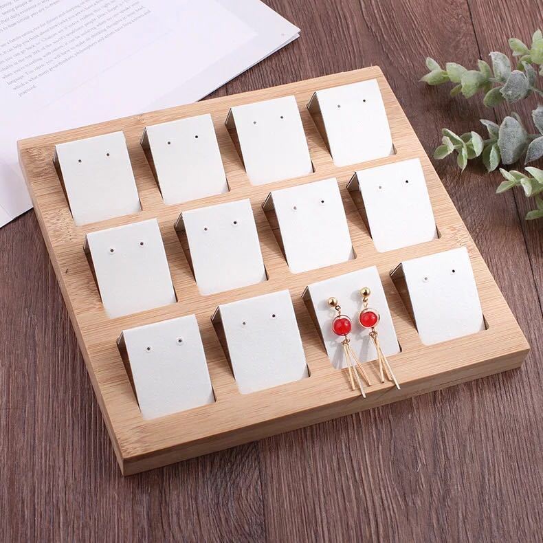 Wood and Bamboo 12-Piece Activity Earrings Display Tray, Earring Accessories Rack, Jewelry and Gemstone Display Props, Wholesale