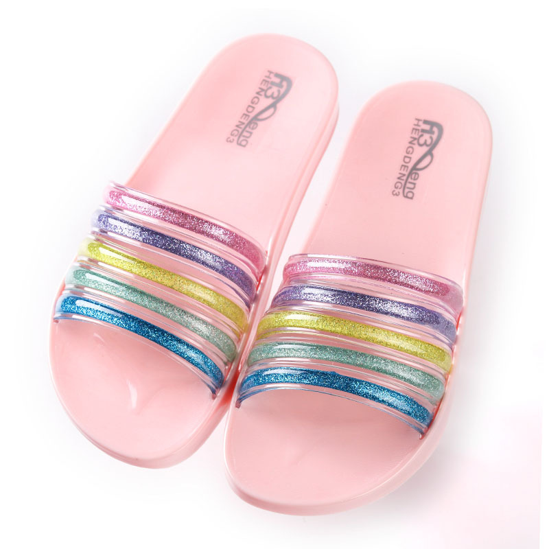 Summer new crystal slippers women transparent Rainbow Indoor home bathroom slippers outdoor sandals wholesale