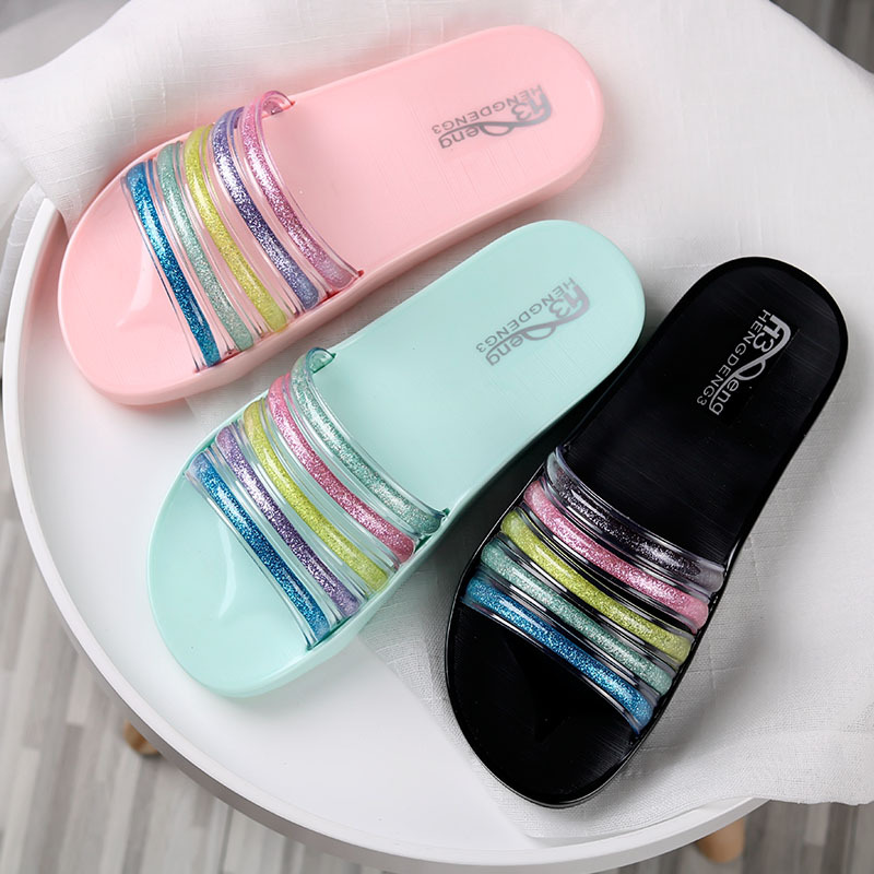 Summer new crystal slippers women transparent Rainbow Indoor home bathroom slippers outdoor sandals wholesale