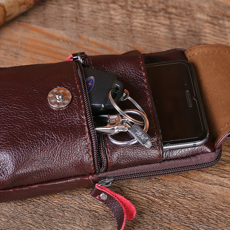 Men's mobile phone bag cowhide business waterproof vertical multifunctional coin purse wear belt waist bag manufacturers wholesale