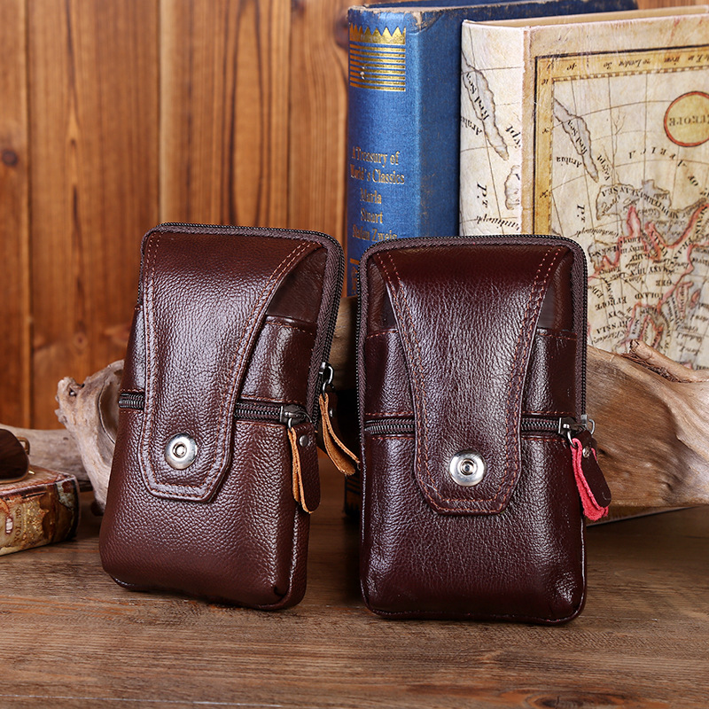 Men's mobile phone bag cowhide business waterproof vertical multifunctional coin purse wear belt waist bag manufacturers wholesale