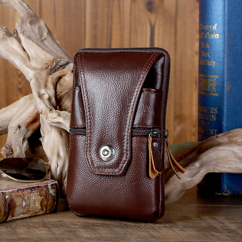 Men's mobile phone bag cowhide business waterproof vertical multifunctional coin purse wear belt waist bag manufacturers wholesale