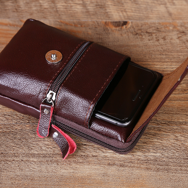 Factory Direct genuine leather mobile phone waist bag men's belt vertical multi-functional mobile phone bag anti-theft portable coin purse