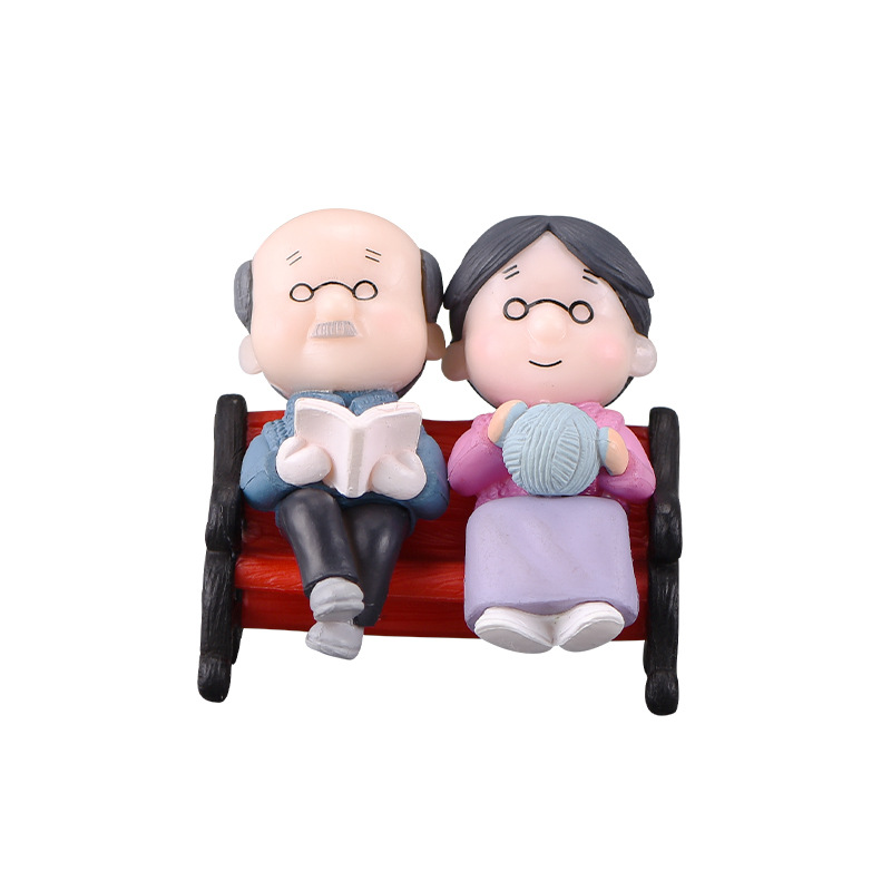 Micro-landscape Bonsai Meat Cake Decoration Park Seat Grandpa and Grandma Couple in-laws Plastic Craft Decoration