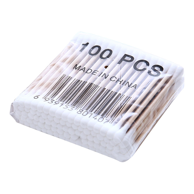 Disposable Double-headed Cotton Swab Wooden Stick Cosmetic Cotton Stick Cotton Ear-pulling Cotton Ball Makeup-removing Cotton Stick Pointed Round Head