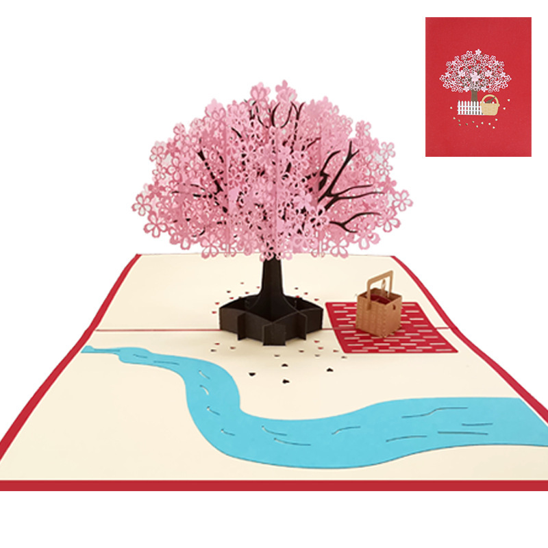 メーカーは桜カップルの3d立体グリーティングカードを提供しています。|undefined