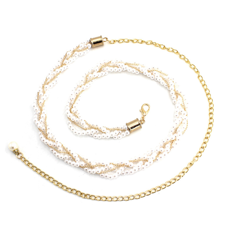 dress Beaded Hook Women's Waist Chain Korean Sweet Fashion Pearl Decorative Metal Belt Nine One-Piece Hair