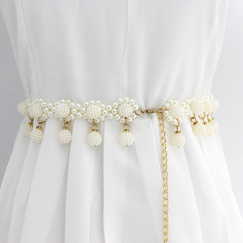 dress Beaded Hook Women's Waist Chain Korean Sweet Fashion Pearl Decorative Metal Belt Nine One-Piece Hair