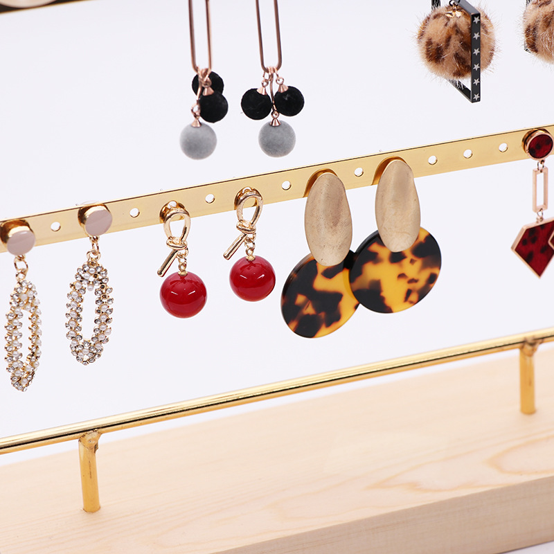 Iron earrings stand solid wood base ear studs earrings storage shelf earrings display board log jewelry stand