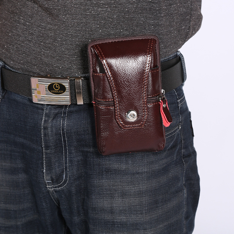 Men's mobile phone bag cowhide business waterproof vertical multifunctional coin purse wear belt waist bag manufacturers wholesale