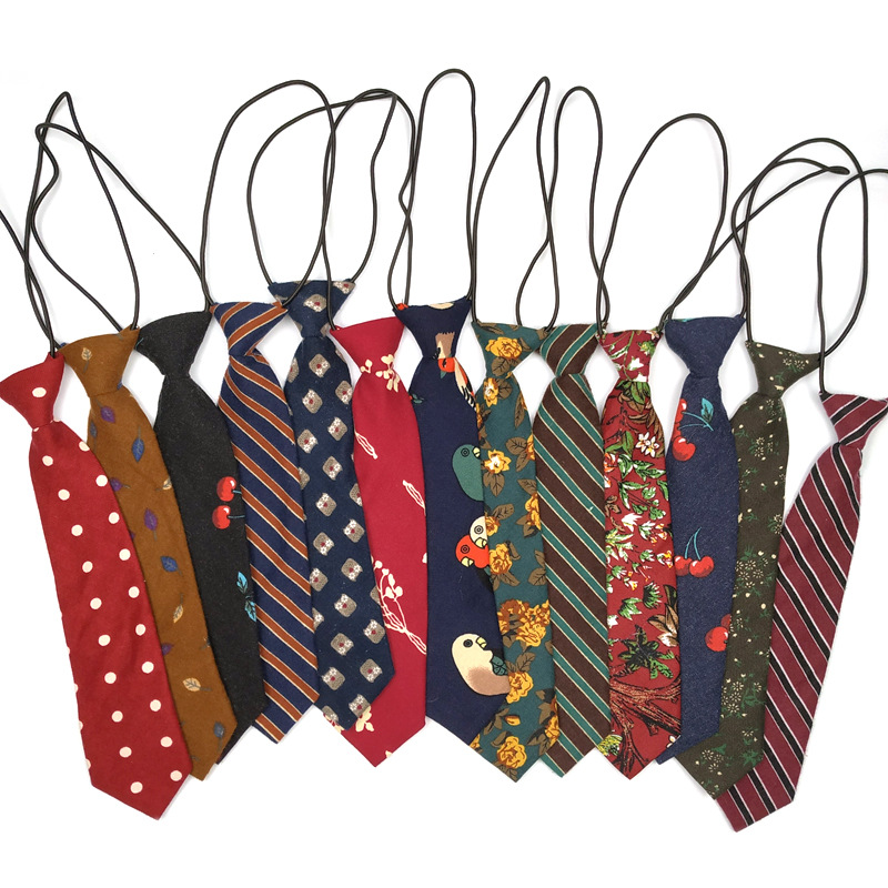 Small Tie ins Girl's Short Artistic Cotton Printed Tie Cartoon Fun Cyber Popular Small Tie