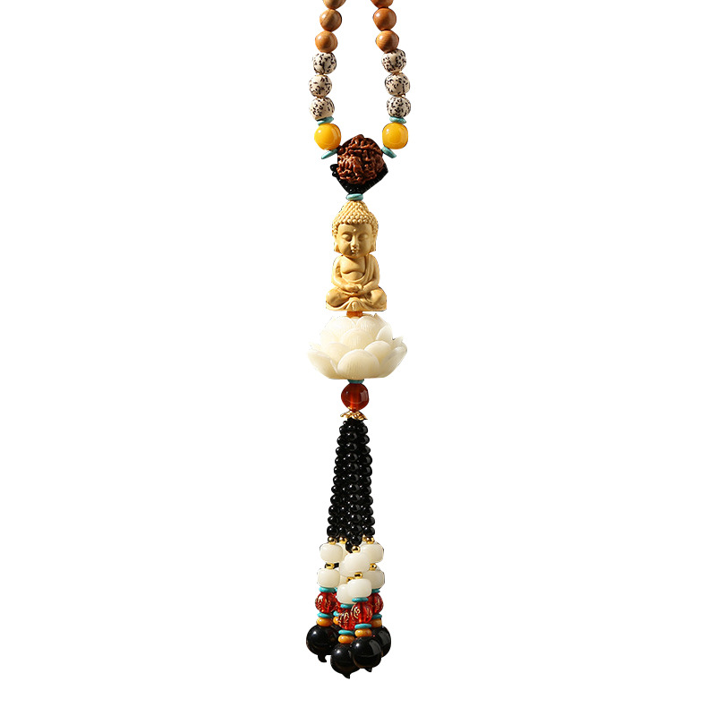 Guanyin Lotus Car Pendant Car Interior Rearview Mirror Hanging Decoration Safe Boxwood Maitreya Pendant Creative Wholesale