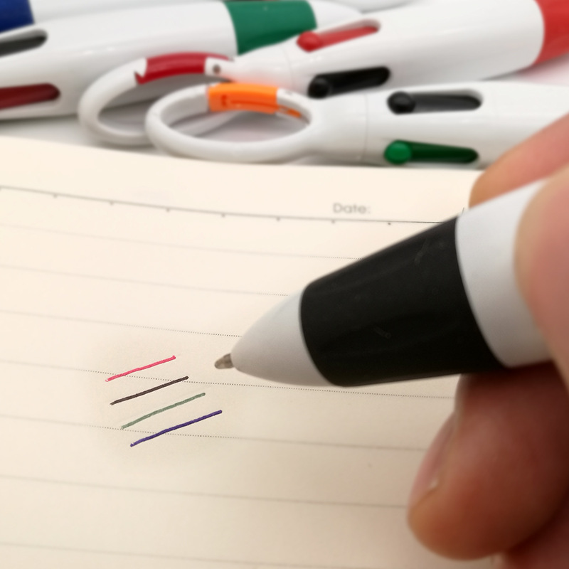 Multi-color Pen Plastic Rod Mountaineering Button Four-color Ballpoint Pen Portable Chubby Pen Pocket Pen 4-color Pen Ballpoint Pen