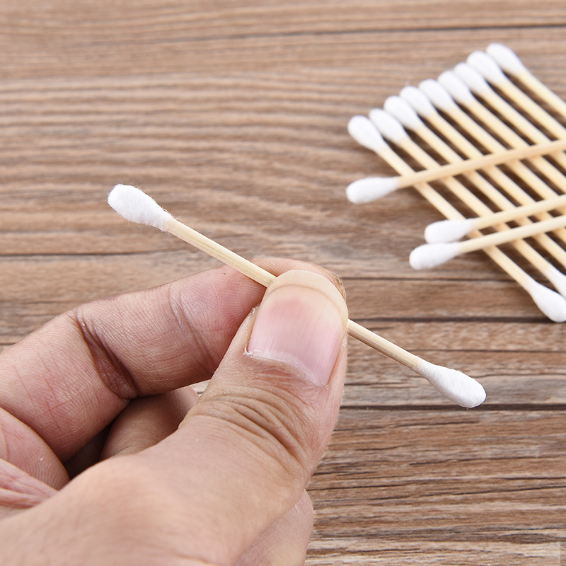 Disposable Double-headed Cotton Swab Wooden Stick Cosmetic Cotton Stick Cotton Ear-pulling Cotton Ball Makeup-removing Cotton Stick Pointed Round Head