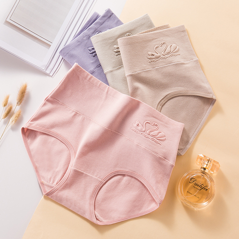 High Waist Underwear Women's Pure Cotton Printed Abdominal Underwear Women's Traceless Antimicrobial plus size Women's Briefs