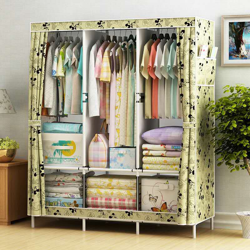 Simple Wardrobe Home Rental Bedroom Fabric Cloth Wardrobe Simple Modern Economical Space-saving Assembled Small Wardrobe