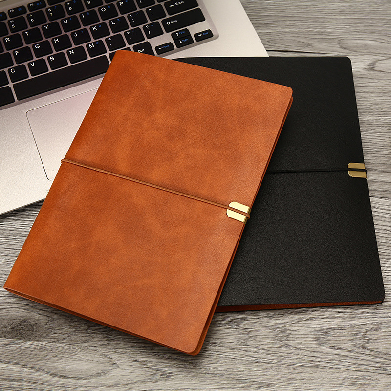 A5 soft leather loose-leaf notebook high-looking printing LOGO strap notepad business office supplies diary book