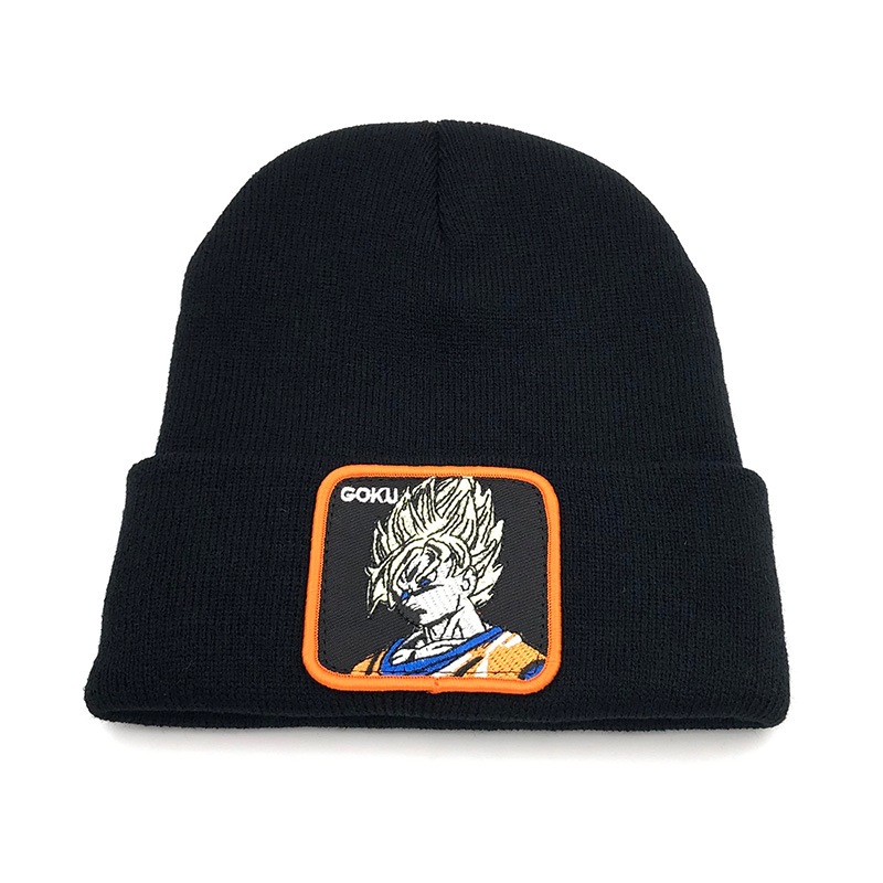 Cross-border Autumn and Winter Dragon Ball Z Patchwork Embroidered Knitted Hat Goku Outdoor Warm Brim Woolen Hat