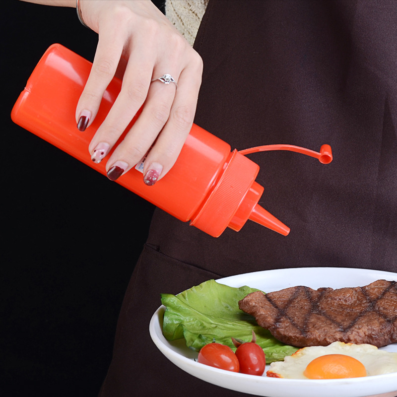 PE Thickened Sauce Bottle with Scale Ketchup Bottle Salad Bottle Squeeze Bottle Plastic Spice Bottle Jam Bottle